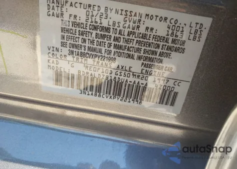 2023 Nissan Sentra Sv Xtronic Cvt from USA, damaged, VIN 3N1AB8CVXPY221998